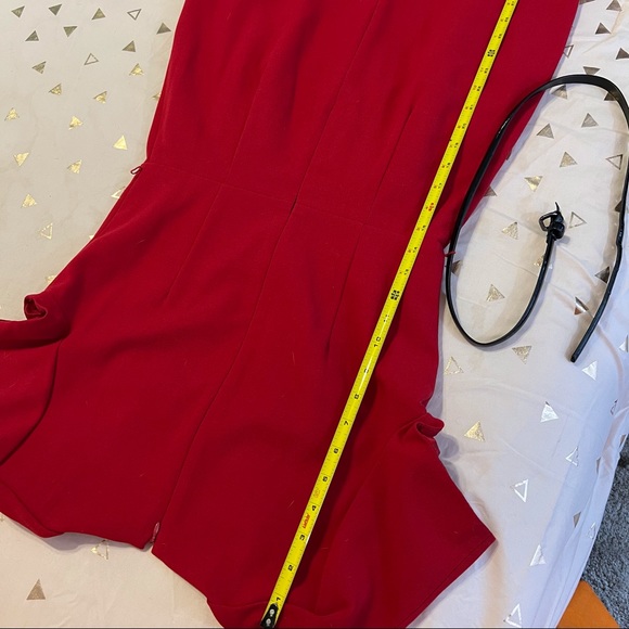 Same Pencil Dress except Red. Jewel neck, Short puff sleeve. - Picture 12 of 14